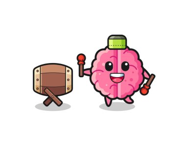 brain muslim cartoon is beating the bedug , cute design