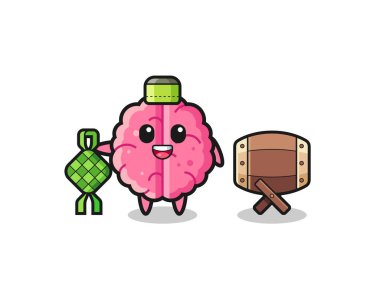 brain muslim character are celebrating Eid Al Fitr , cute design