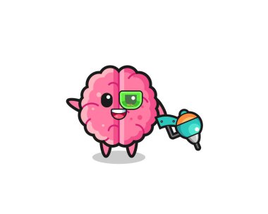 brain cartoon as future warrior mascot , cute design