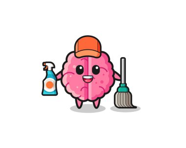 cute brain character as cleaning services mascot , cute design
