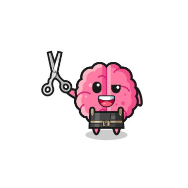 brain character as barbershop mascot , cute design
