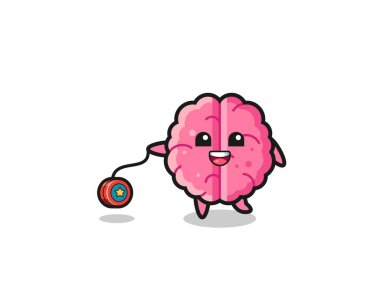 cartoon of cute brain playing a yoyo , cute design