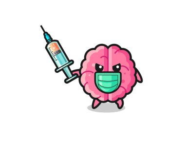 illustration of the brain to fight the virus , cute design