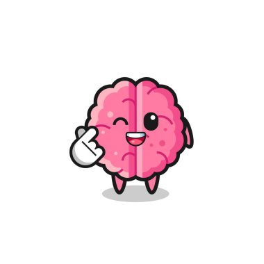 brain character doing Korean finger heart , cute design