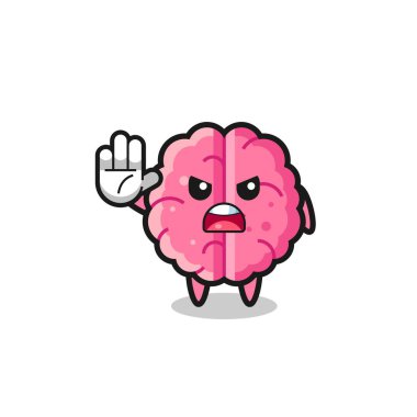 brain character doing stop gesture , cute design