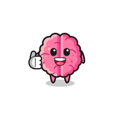 brain mascot doing thumbs up gesture , cute design
