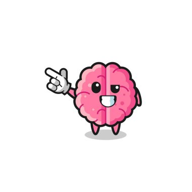brain mascot pointing top left , cute design