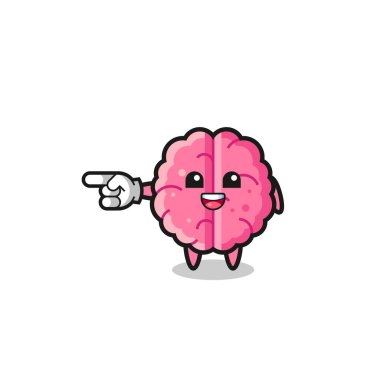 brain cartoon with pointing left gesture , cute design