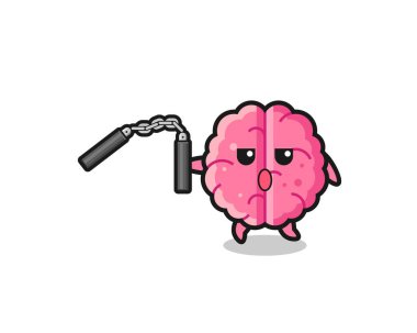 cartoon of brain using nunchaku , cute design
