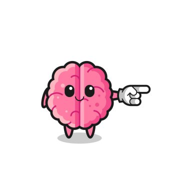 brain mascot with pointing right gesture , cute design