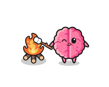 brain character is burning marshmallow , cute design