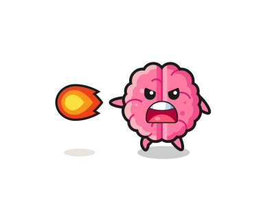 cute brain mascot is shooting fire power , cute design