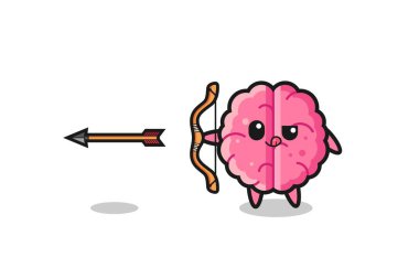 illustration of brain character doing archery , cute design