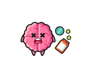 illustration of overdose brain character , cute design