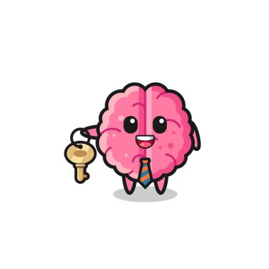 cute brain as a real estate agent mascot , cute design