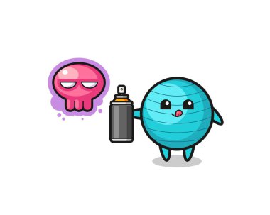 exercise ball cartoon make a graffiti with a spray paint , cute design