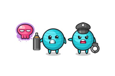 exercise ball cartoon doing vandalism and caught by the police , cute design