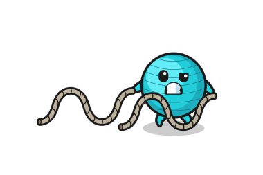 illustration of exercise ball doing battle rope workout , cute design