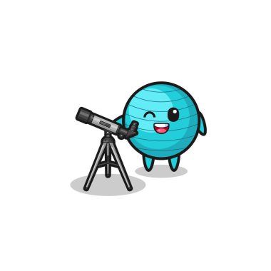 exercise ball astronomer mascot with a modern telescope , cute design
