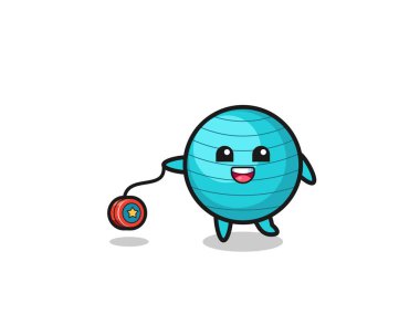 cartoon of cute exercise ball playing a yoyo , cute design
