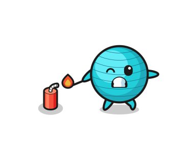 exercise ball mascot illustration playing firecracker , cute design
