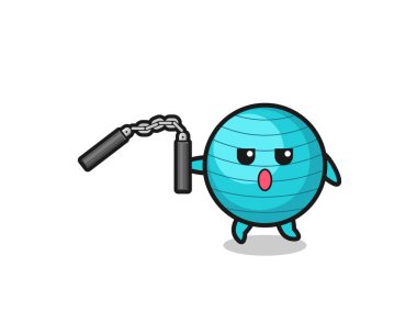 cartoon of exercise ball using nunchaku , cute design
