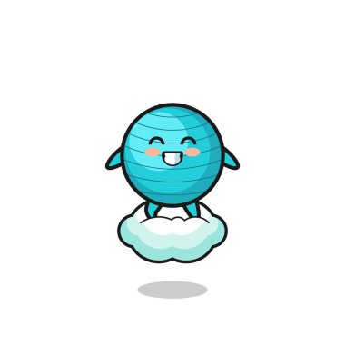 cute exercise ball illustration riding a floating cloud , cute design