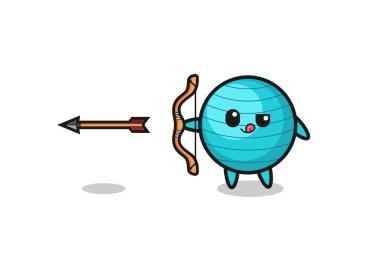 illustration of exercise ball character doing archery , cute design
