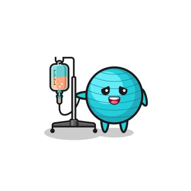 cute exercise ball character standing with infusion pole , cute design