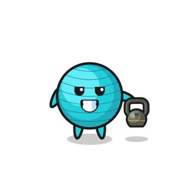 exercise ball mascot lifting kettlebell in the gym , cute design