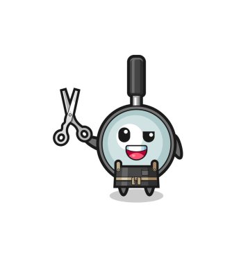 magnifying glass character as barbershop mascot , cute design
