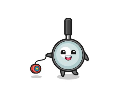 cartoon of cute magnifying glass playing a yoyo , cute design