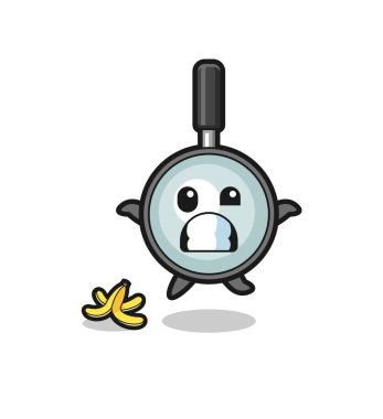 magnifying glass cartoon is slip on a banana peel , cute design