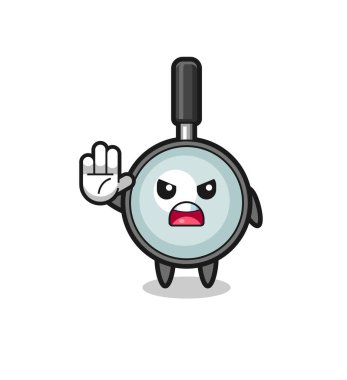 magnifying glass character doing stop gesture , cute design