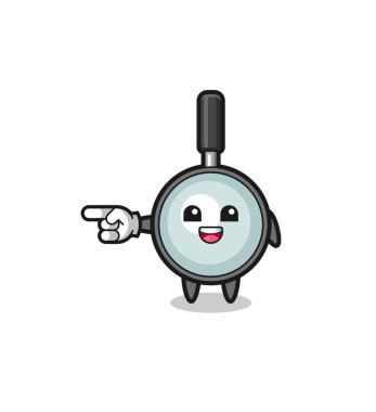 magnifying glass cartoon with pointing left gesture , cute design