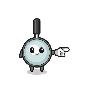 magnifying glass mascot with pointing right gesture , cute design
