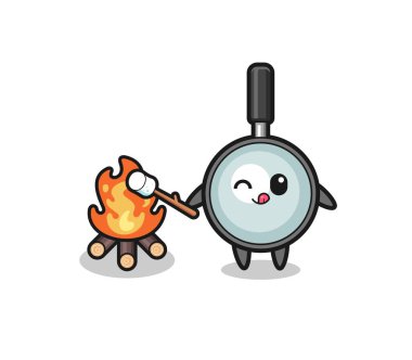 magnifying glass character is burning marshmallow , cute design