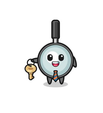 cute magnifying glass as a real estate agent mascot , cute design