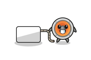 loudspeaker cartoon is pulling a banner , cute design
