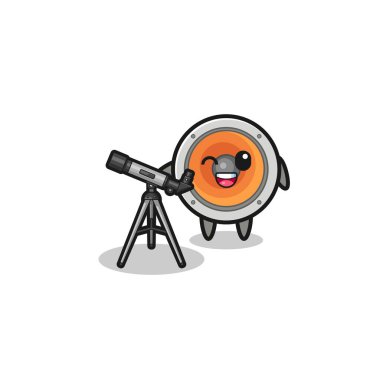 loudspeaker astronomer mascot with a modern telescope , cute design