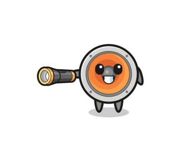 loudspeaker mascot holding flashlight , cute design