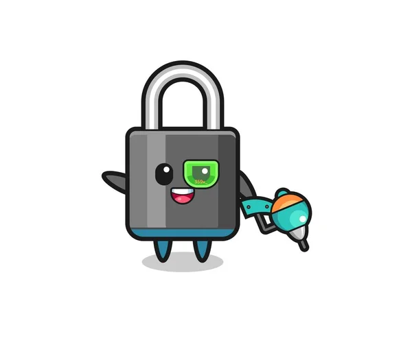 Padlock Cartoon Future Warrior Mascot Cute Design — Stockvektor