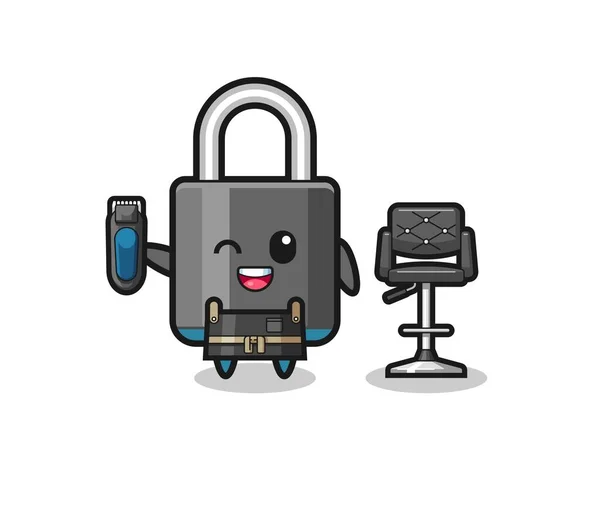 Padlock Barbershop Holding Trimer Cute Design — Wektor stockowy