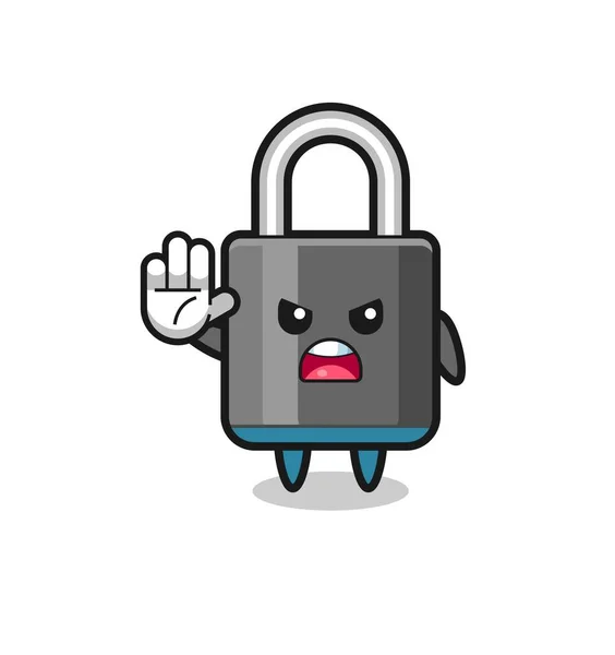 Padlock Character Doing Stop Gesture Cute Design — Wektor stockowy