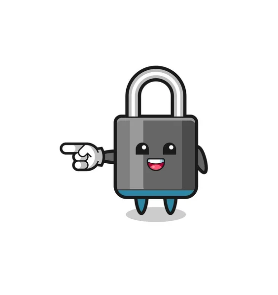 Padlock Cartoon Pointing Left Gesture Cute Design — Vetor de Stock