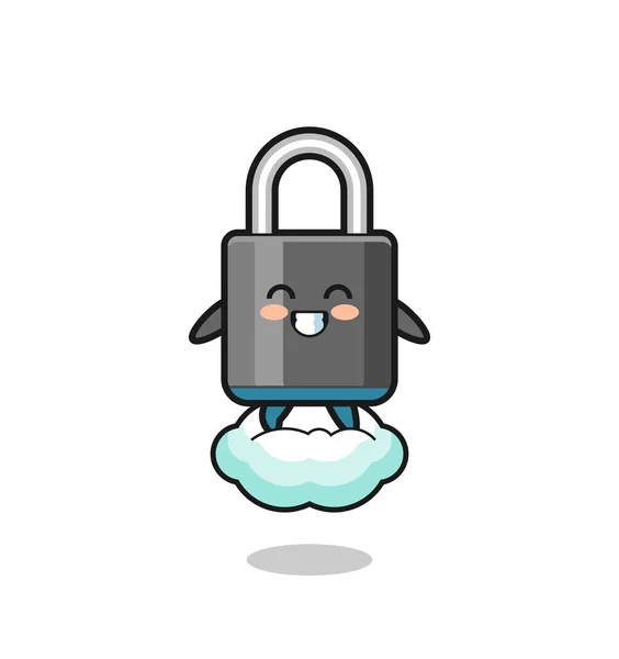 Cute Padlock Illustration Riding Floating Cloud Cute Design — Stockvektor