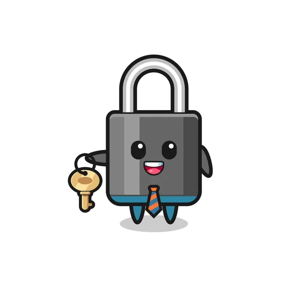 Cute Padlock Real Estate Agent Mascot Cute Design — Wektor stockowy