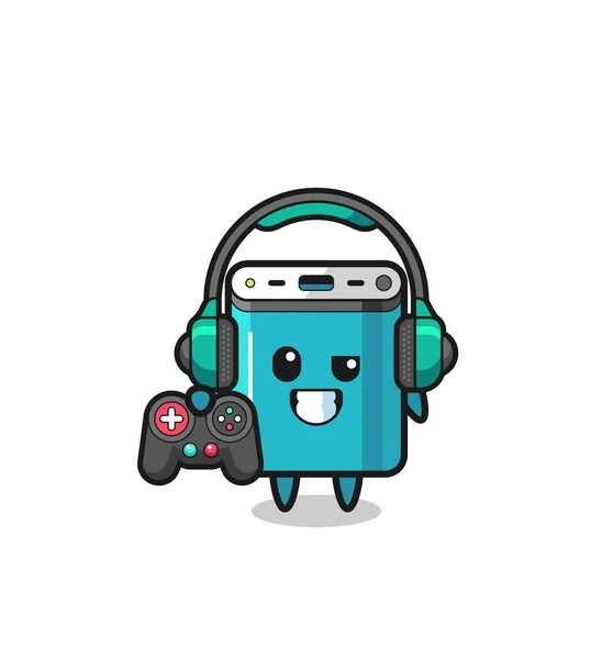 Power Bank Gamer Mascot Holding Game Controller Cute Design — стоковый вектор