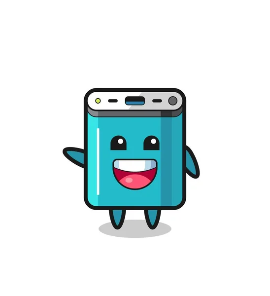 Happy Power Bank Cute Mascot Character Cute Design — Stock vektor