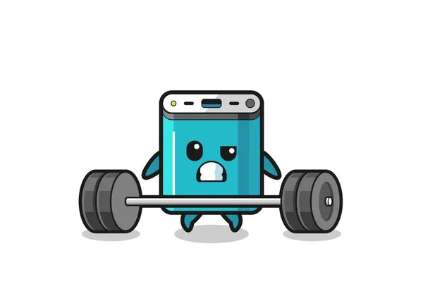 Cartoon Power Bank Lifting Barbell Cute Design — Vettoriale Stock